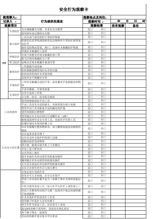 安全行为观察卡