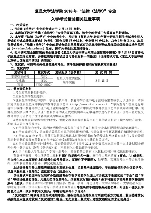 复旦大学法学院2018年法律(法学)专业复试相关注意事项