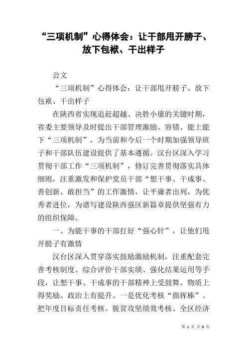 “三项机制”心得体会：让干部甩开膀子、放下包袱、干出样子