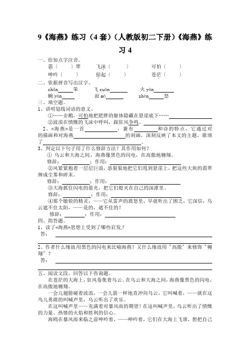 9《海燕》练习(4套)(人教版初二下册)《海燕》练习4