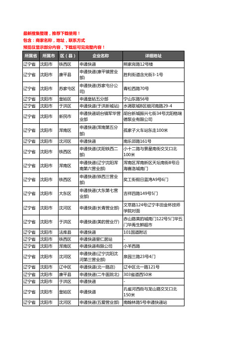 新版辽宁省沈阳市申通快递企业公司商家户名录单联系方式地址大全104家