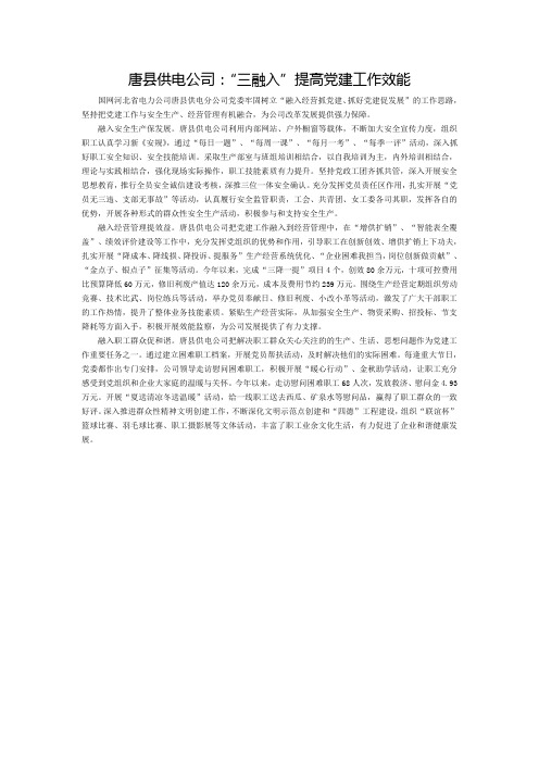 唐县供电公司三融入提高党建工作效能