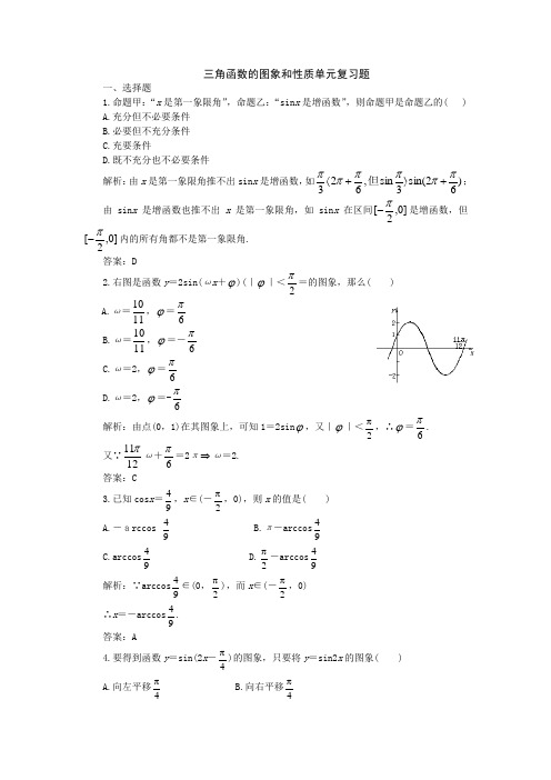 人教A版高中数学必修4第一章 三角函数1.4 三角函数的图象与性质习题(4)