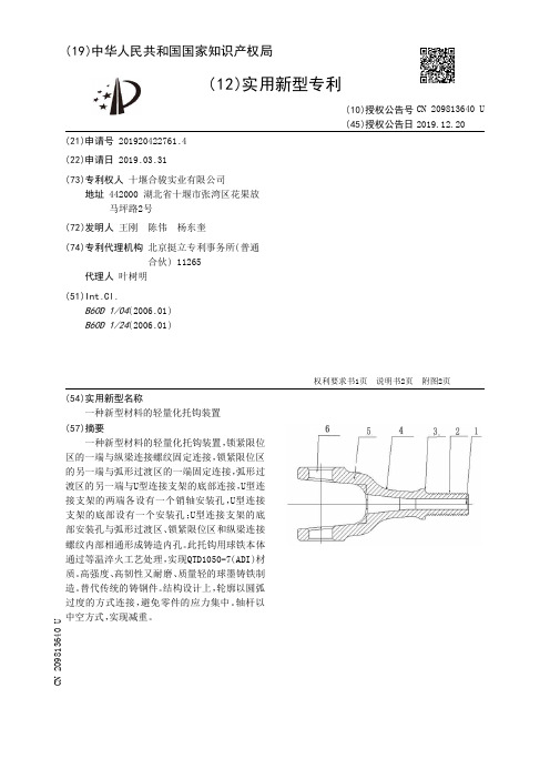 【CN209813640U】一种新型材料的轻量化托钩装置【专利】