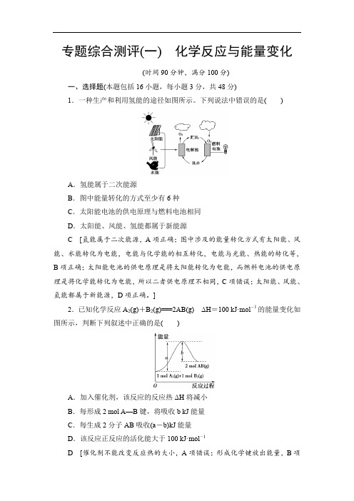 2019-2020江苏高中化学选修4 专题综合测评1 化学反应与能量变化