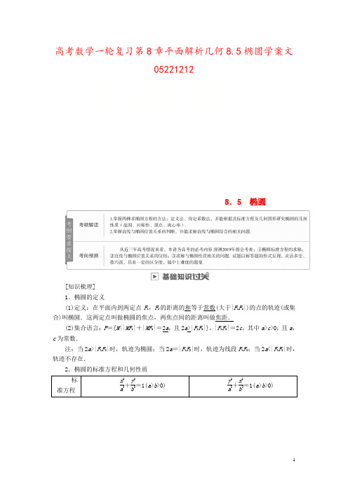 高考数学一轮复习第8章平面解析几何8.5椭圆学案文