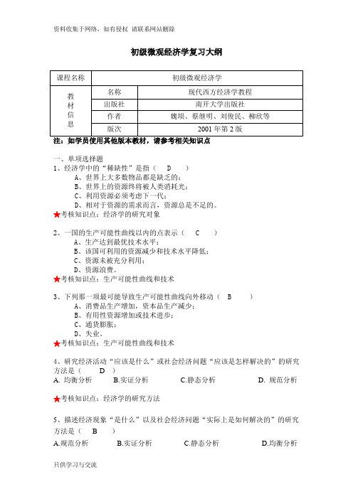 《初级微观经济学》复习资料