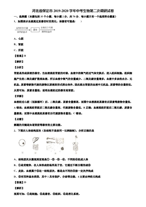 河北省保定市2019-2020学年中考生物第二次调研试卷含解析