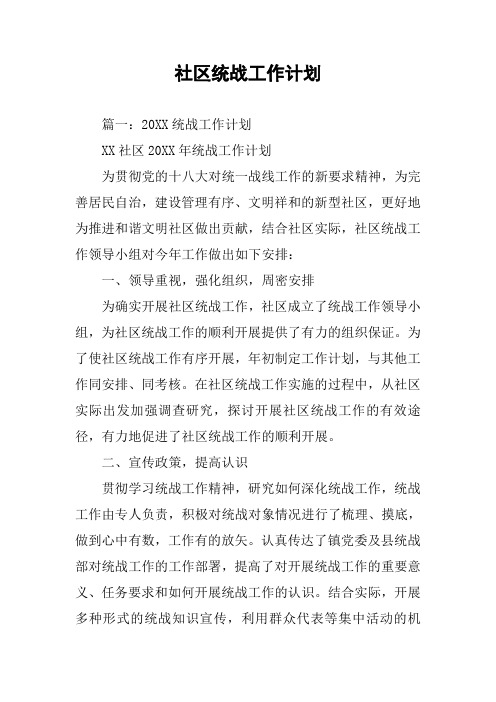 社区统战工作计划