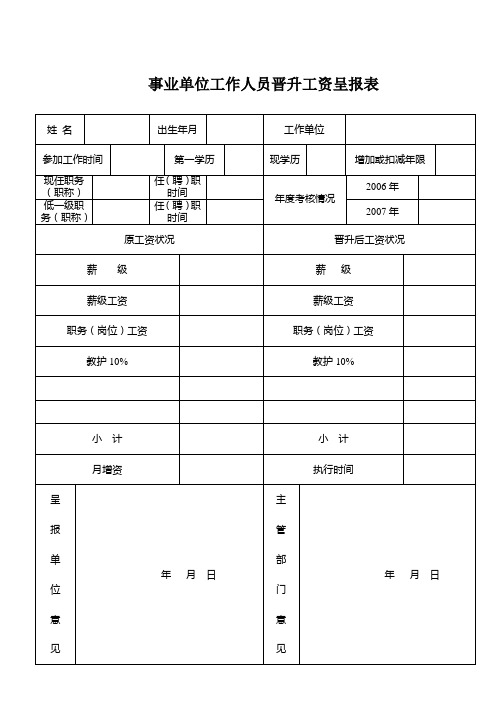 事业单位工作人员晋升工资呈报表