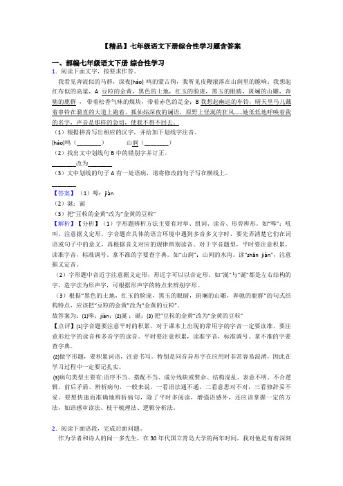 【精品】七年级语文下册综合性学习题含答案