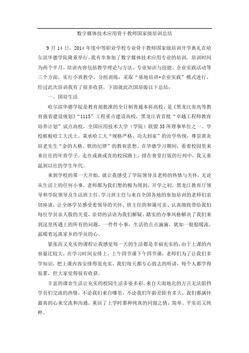 数字媒体技术应用骨干教师国家级培训总结