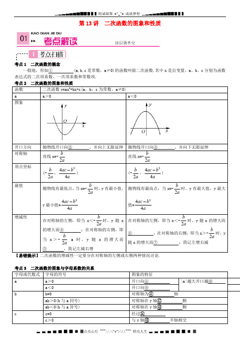 中考数学 第13讲 二次函数的图象和性质