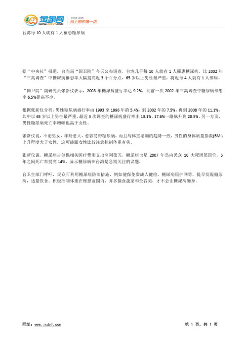 台湾每10人就有1人罹患糖尿病.docx