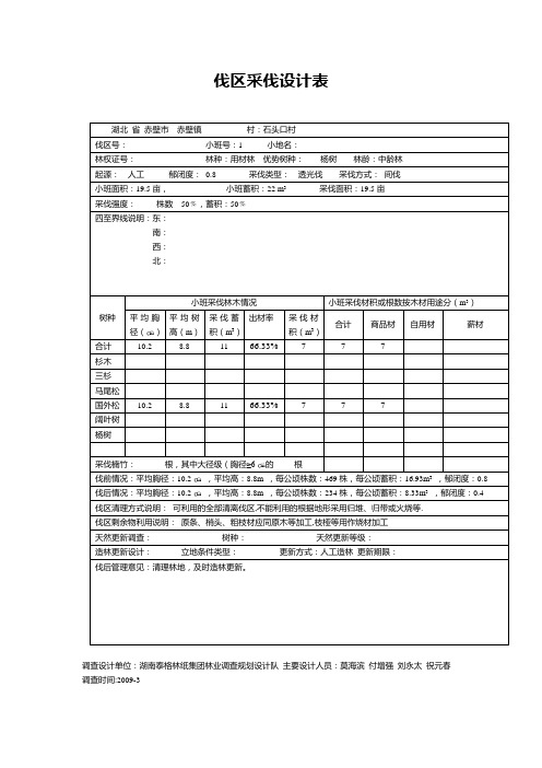 伐区采伐设计表