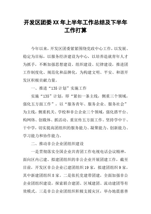 开发区团委XX年上半年工作总结及下半年工作打算