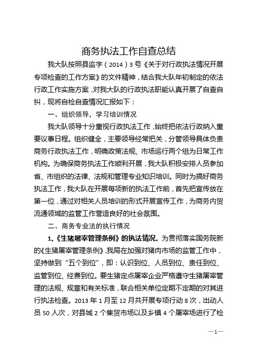 商务执法工作自查总结