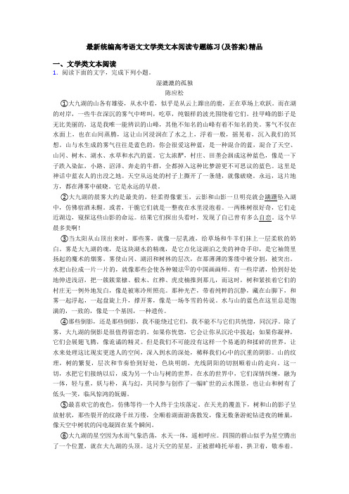 最新统编高考语文文学类文本阅读专题练习(及答案)精品