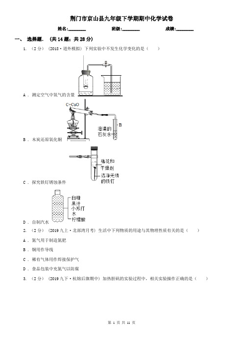 荆门市京山县九年级下学期期中化学试卷