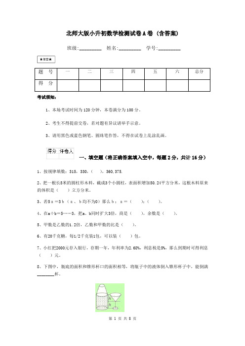 北师大版小升初数学检测试卷A卷 (含答案)