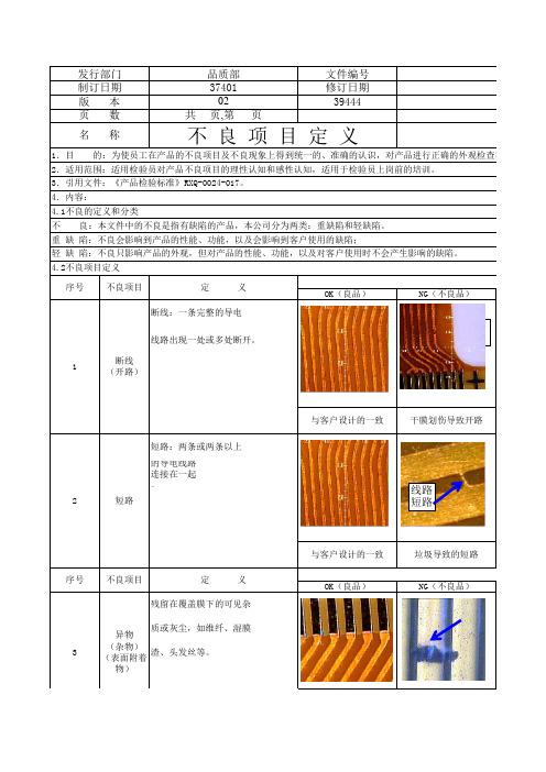 FPC不良项目定义2