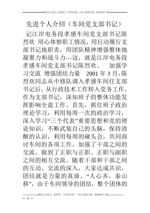 先进个人介绍(车间党支部书记)