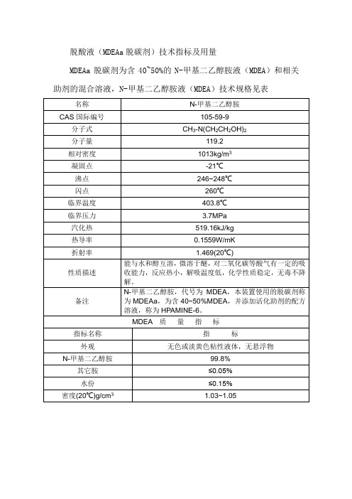 胺液指标及型号