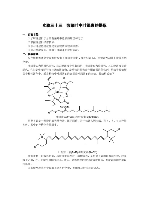 实验三十三菠菜叶中叶绿素的提取