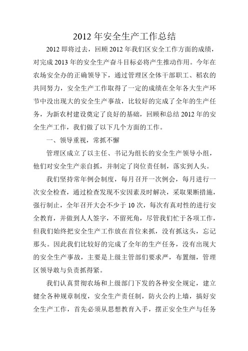 2012年安全生产工作总结