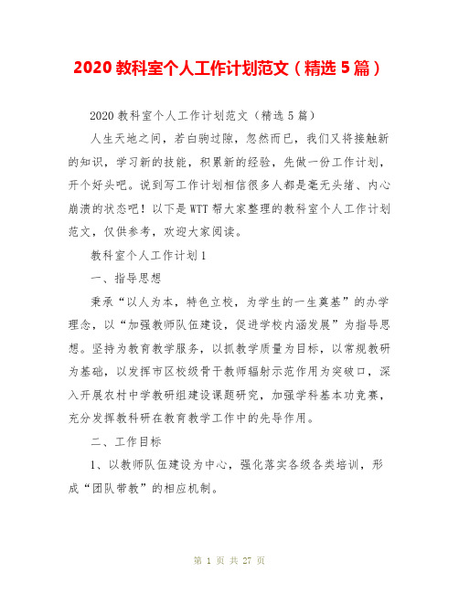 2020教科室个人工作计划范文(精选5篇)