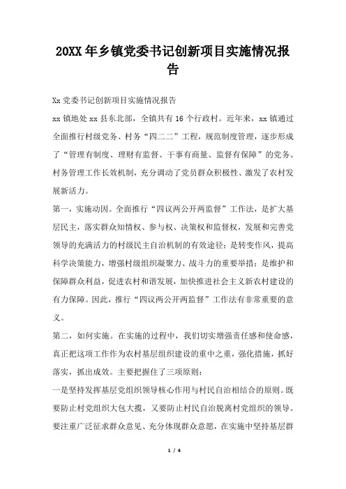 2019年乡镇党委书记创新项目实施情况报告