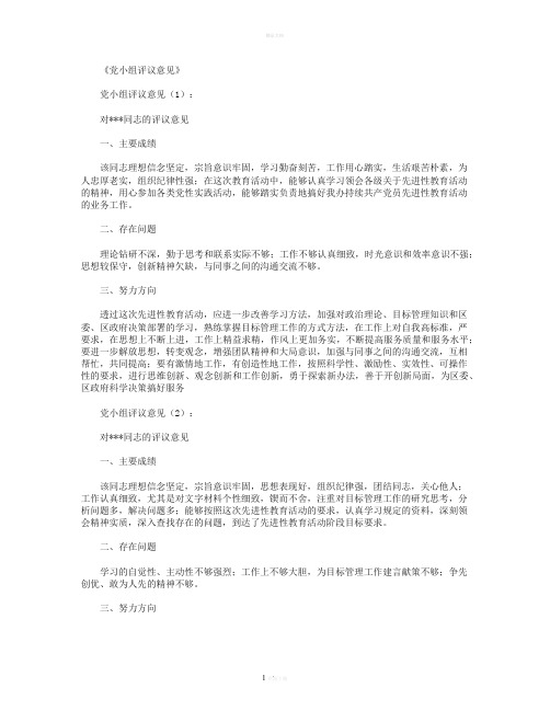 党小组评议意见正式版