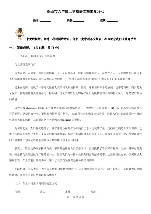 保山市六年级上学期语文期末复习七