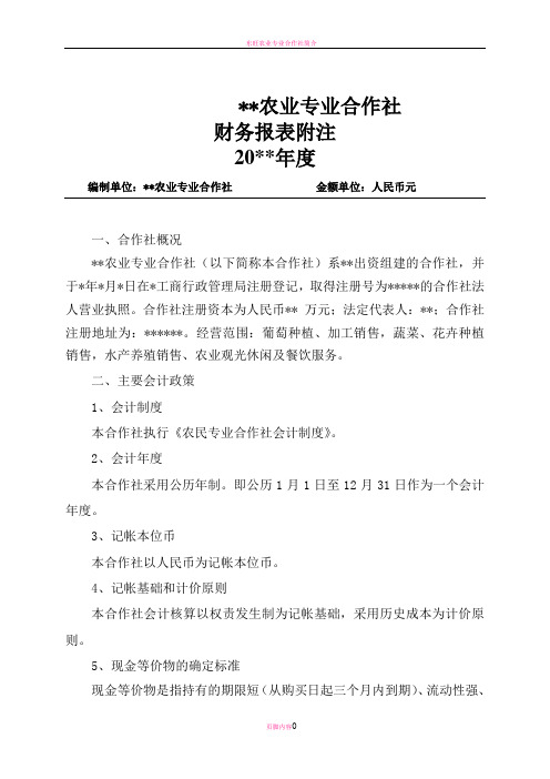 农业专业合作社财务报表附注