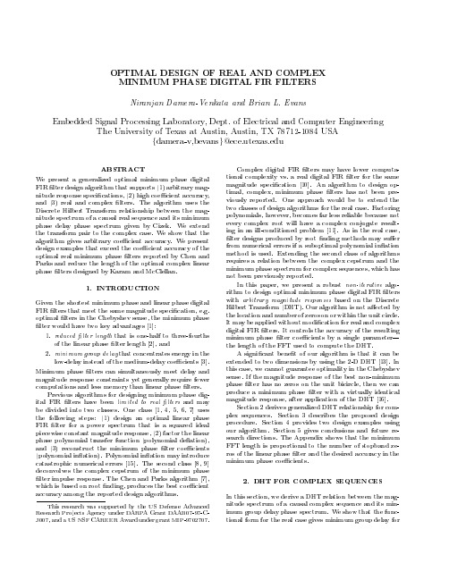 OPTIMAL DESIGN OF REAL AND COMPLEX MINIMUM PHASE DIGITAL FIR FILTERS