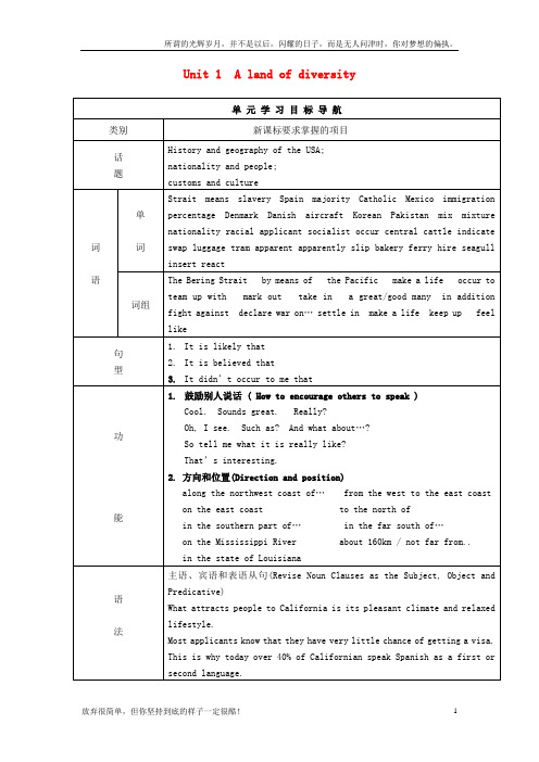(新)高中英语Unit1Alandofdiversity教学设计1新人教版选修8