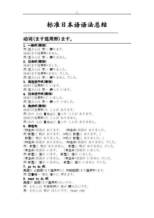 标准日本语初级上册语法总结