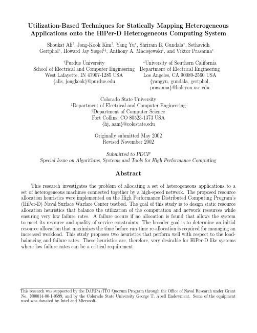 Submitted to PDCP Special Issue on Algorithms, Systems and Tools for High Performance Compu