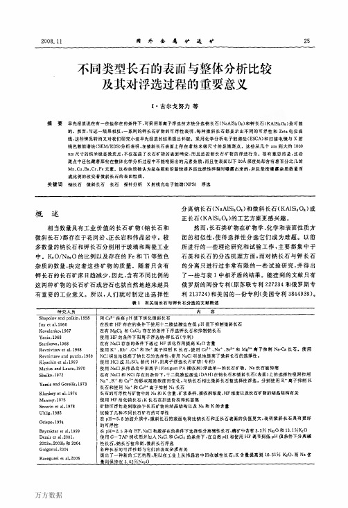 不同类型长石的表面与整体分析比较