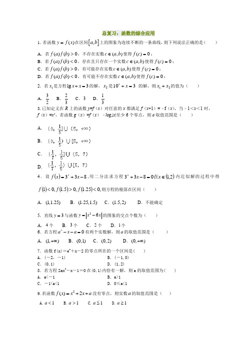高中数学 总复习：函数的综合应用习题及答案(文)