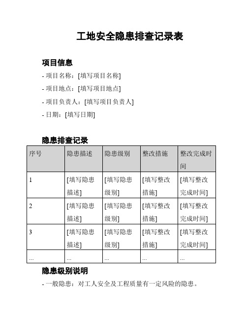 工地安全隐患排查记录表