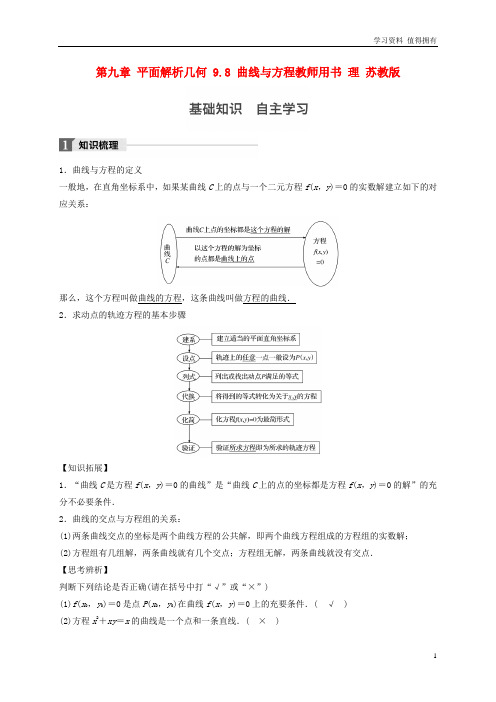 「精品」高考数学大一轮复习第九章平面解析几何9.8曲线与方程教师用书理苏教版