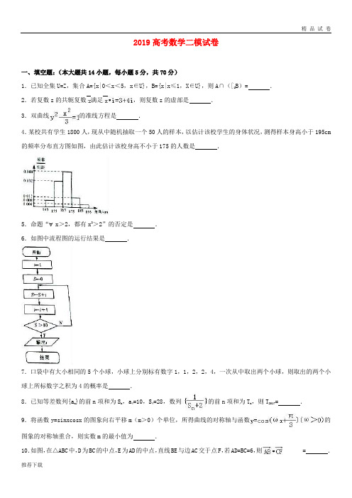[精品]2019届高三数学二模试题(含解析)