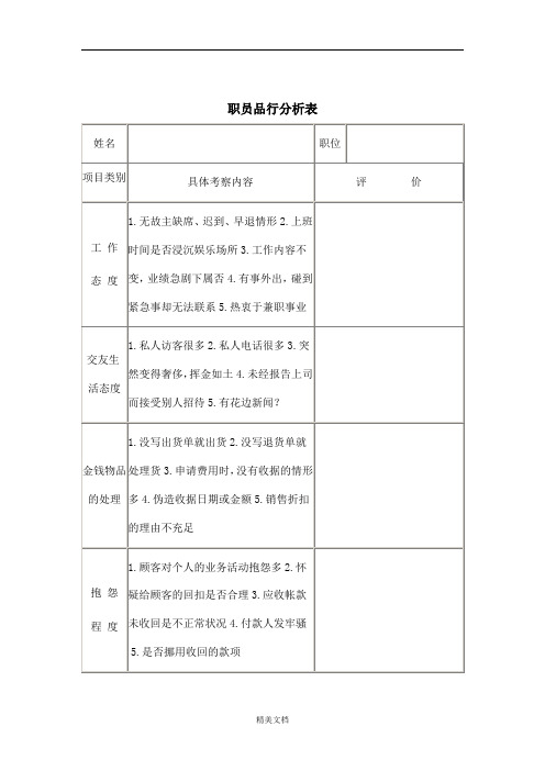 公司职员品行分析表