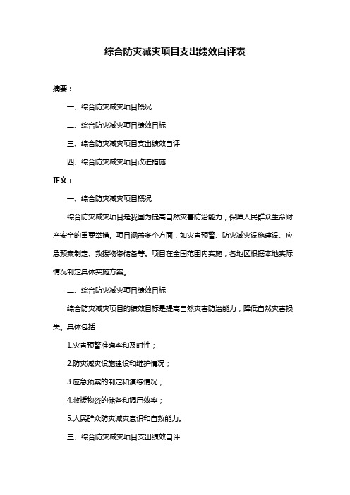 综合防灾减灾项目支出绩效自评表