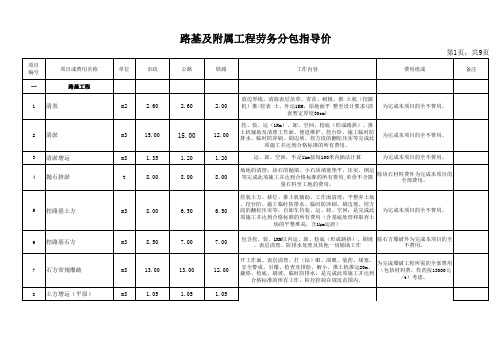 路基及附属工程劳务分包指导价 (2)