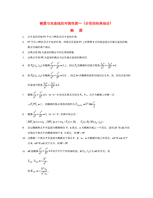 高中数学北师大版选修1-1第二章《椭圆与双曲线的经典性质及法则》word知识点拨素材