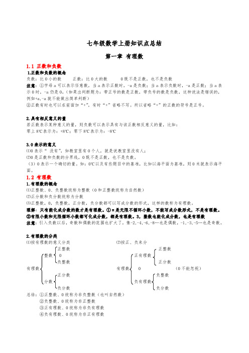 人教版七年级上册数学知识点总结归纳(最新最全)