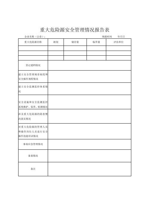 重大危险源安全管理情况报告表