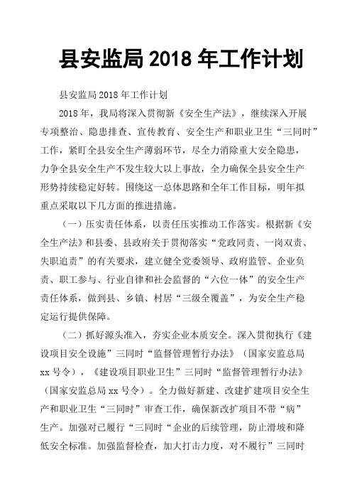 县安监局2018年工作计划